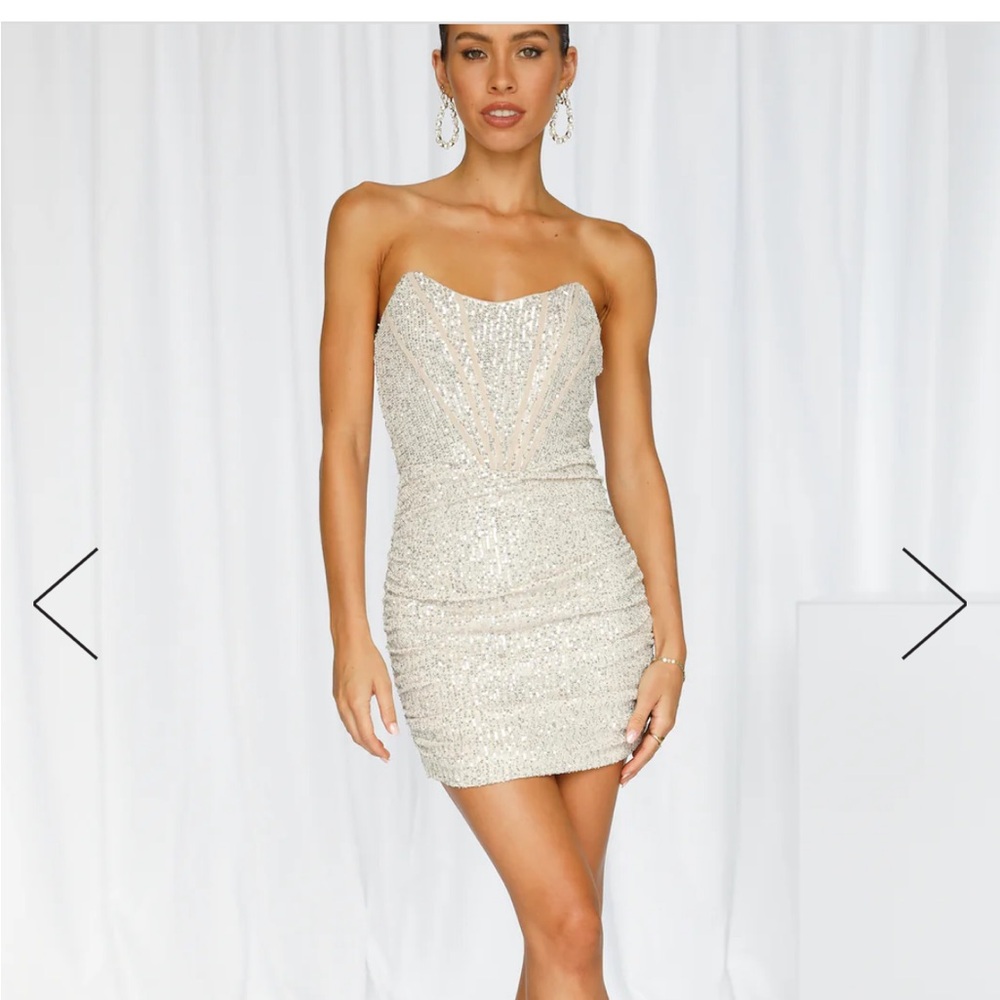 Hello Molly Accented Times Sequins Dress Beige